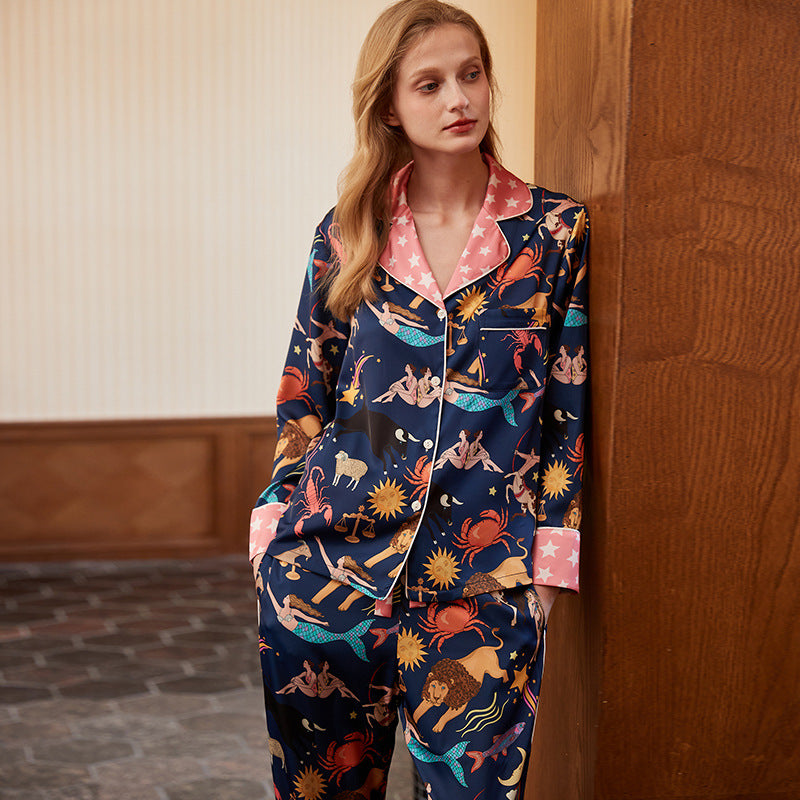 Blue Constellation Cooling Silk Pajama Set – Long Sleeve