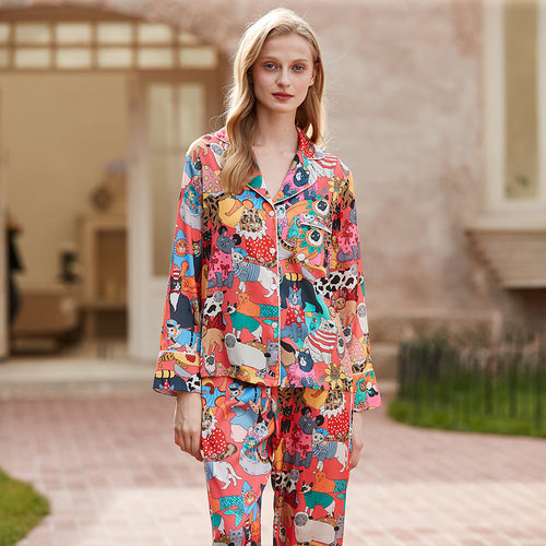 Banquet Cat Icy Silk Pajama Set – Long Sleeve