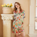 Forest Garden Silk Pajama Set – White Floral Short Sleeve