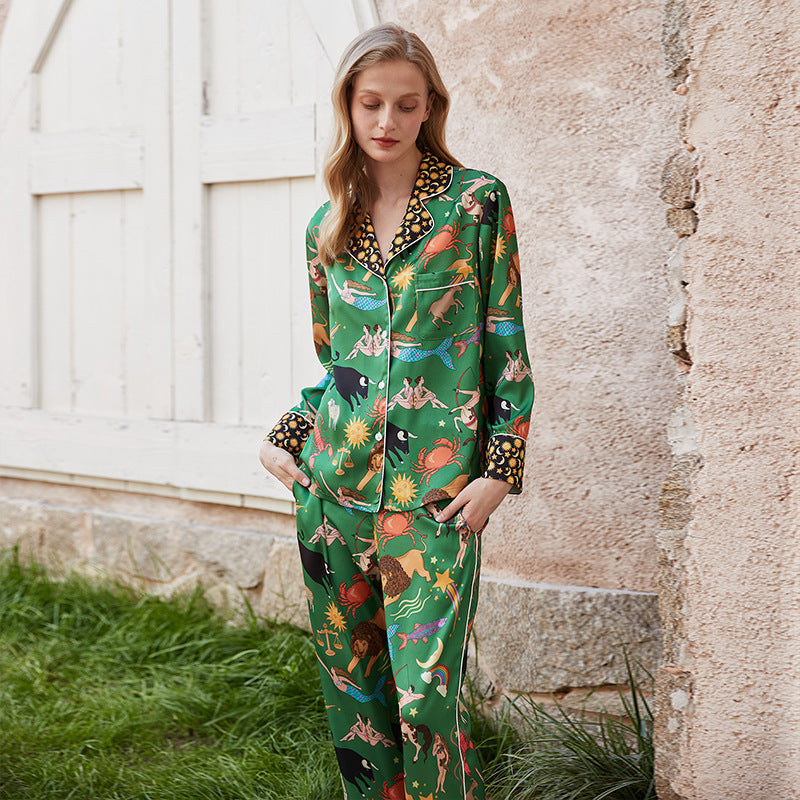 Green Constellation Bamboo Silk Pajama Set – Long Sleeve