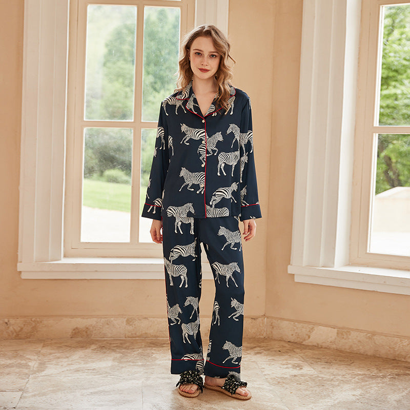 Navy Zebra Icy Silk Pajama Set – detail