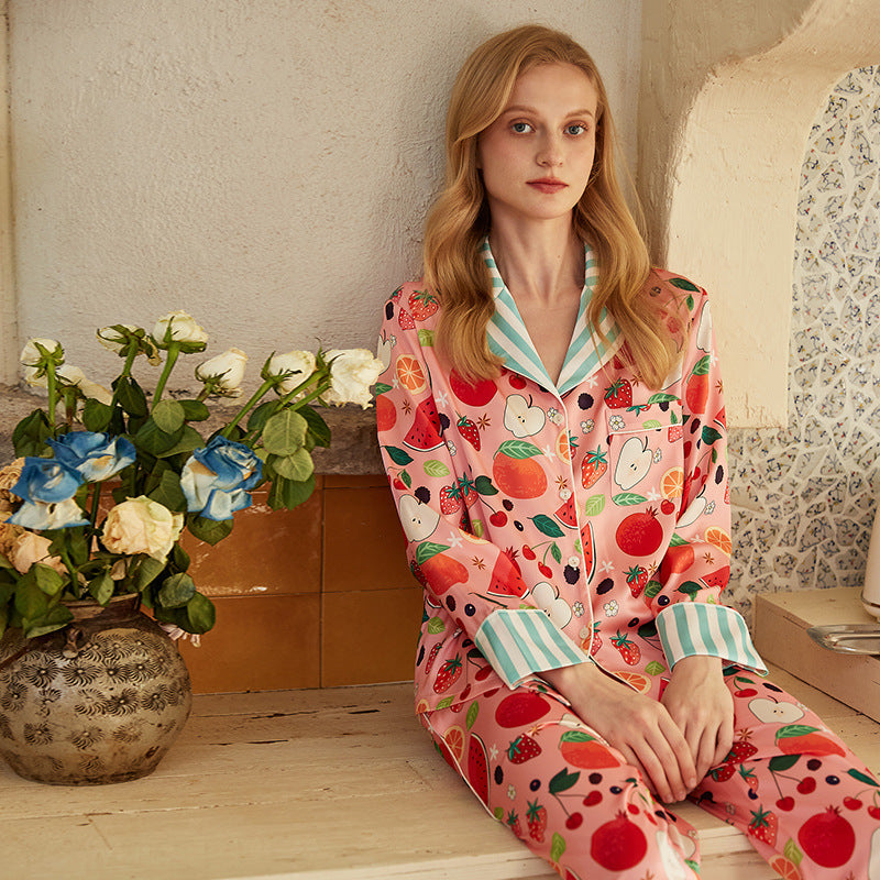 Fruit Print Ice Silk Pajama Set – detail
