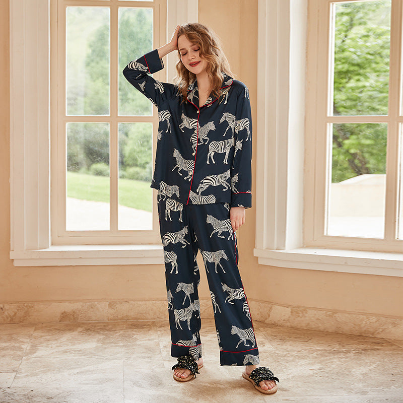 Navy Zebra Icy Silk Pajama Set – detail