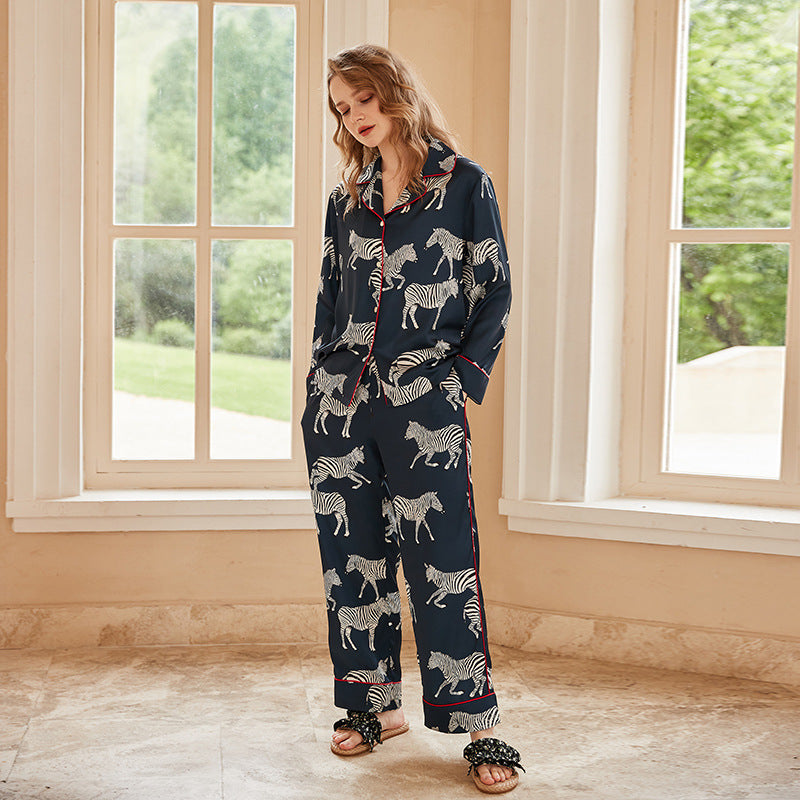 Navy Zebra Icy Silk Pajama Set – detail