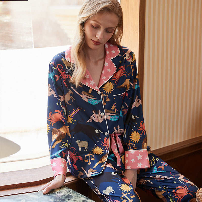 Blue Constellation Cooling Silk Pajama Set – detail