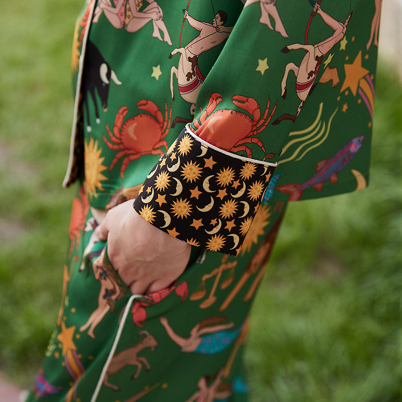 Green Constellation Bamboo Silk Pajama Set – detail